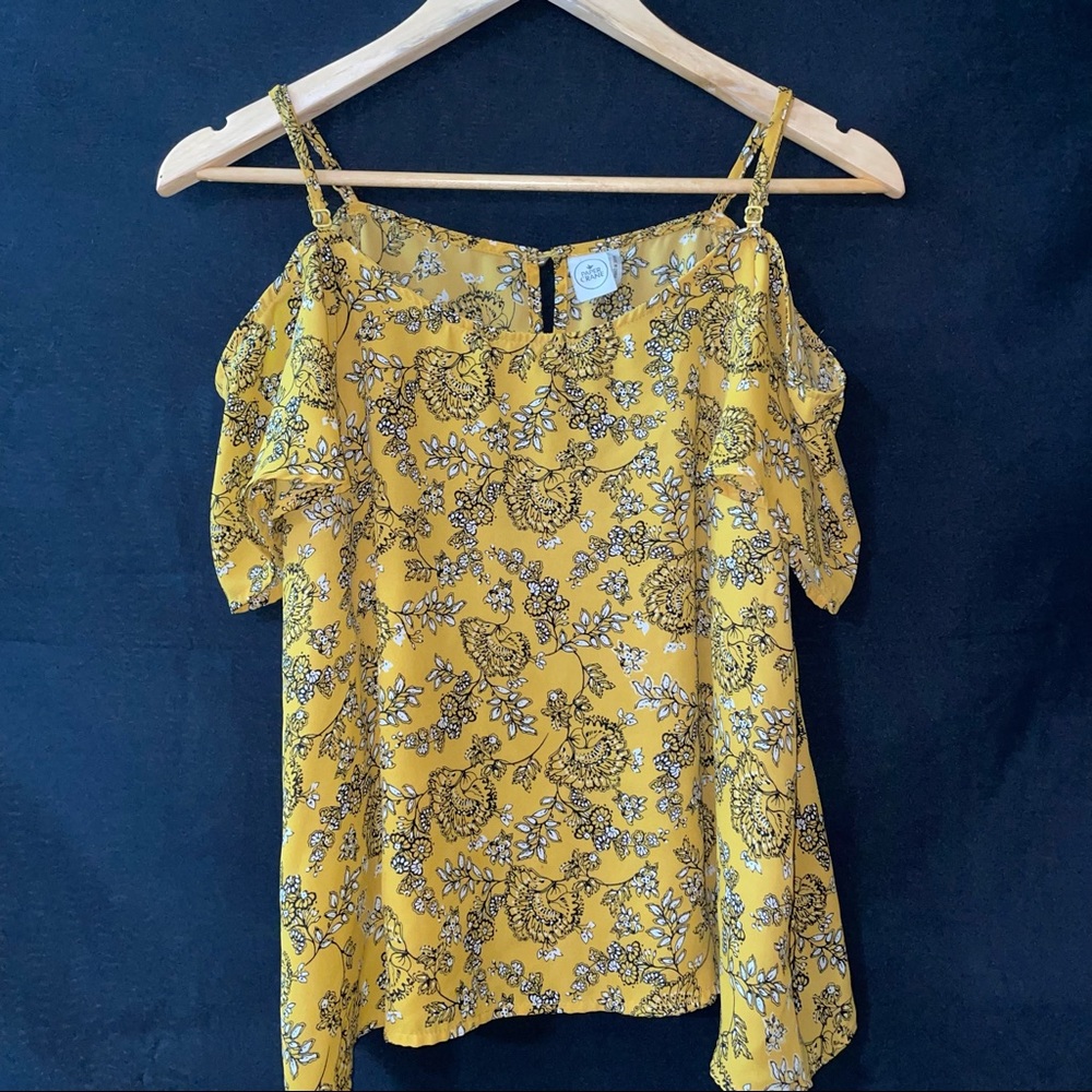 Paper Crane Cold Shoulder Yellow Floral Blouse
